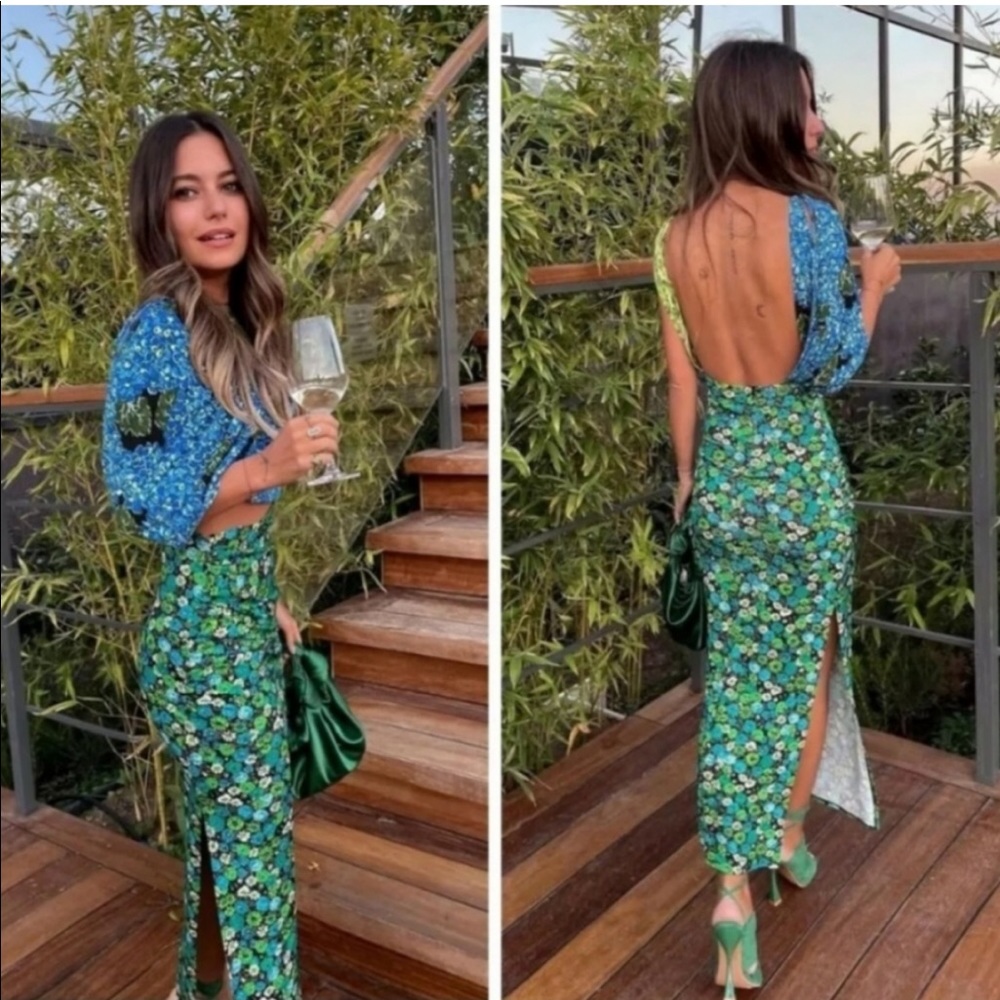Zara rare floral blue green dress